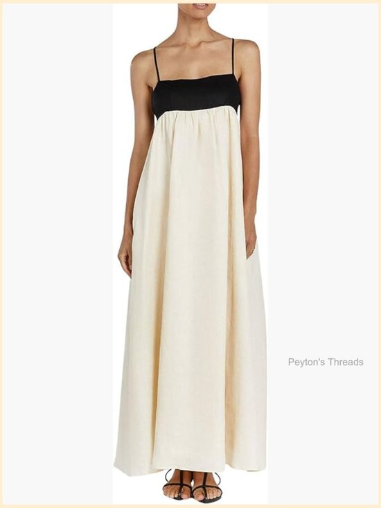 Dresses & Skirts - Color Block Spaghetti Strap Maxi Linen Dress Flowy Beach Sundress